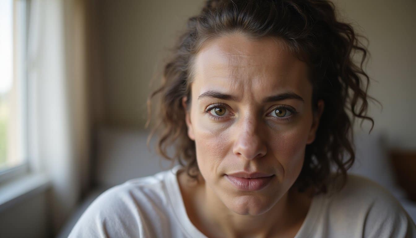 Close-up of an adult in recovery conveying stillness and emotional grounding